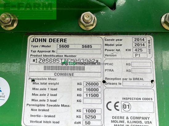 Cosechadora de Cereal - John Deere - s685 i