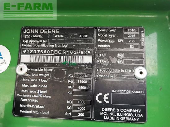 Cosechadora de Cereal - John Deere - t660i prodrive 30 km/h