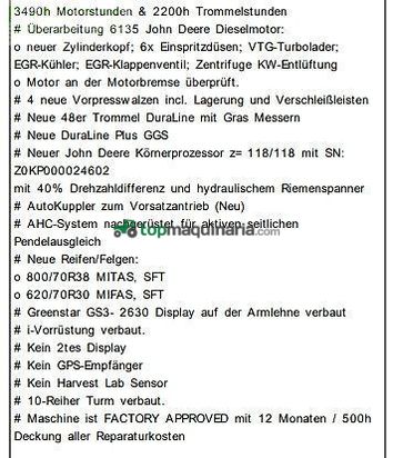 Cosechadora de Cereal - John Deere - 8400i premium used