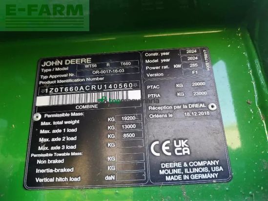 Cosechadora de Cereal - John Deere - t660