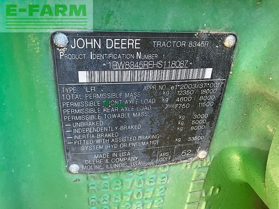Tractor agrícola - John Deere - 8345r *e23* mit reifendruckregelanlage