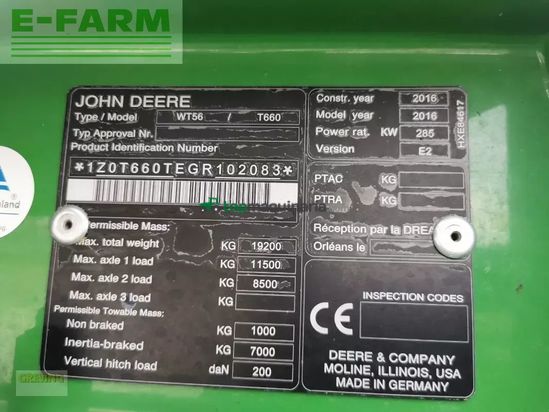 Cosechadora de Cereal - John Deere - t660i prodrive 30 km/h