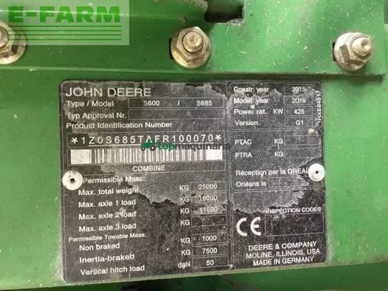 Cosechadora de Cereal - John Deere - s685i my16 prod 20