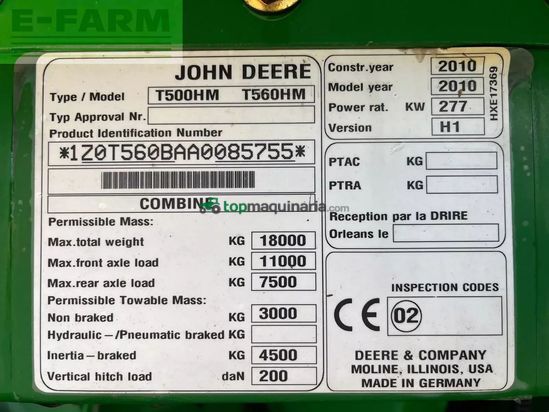 Cosechadora de Cereal - John Deere - t560