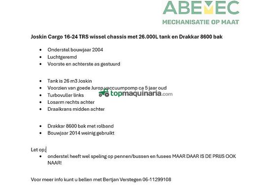 Cuba de purin - Joskin - cargo chassis met tank en drakkar bak