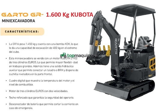 RETROEXCAVADAORA KUBOTA GIRATORIA ORUGAS RETRACTIL 1600 Kg 1,6 Toneladas