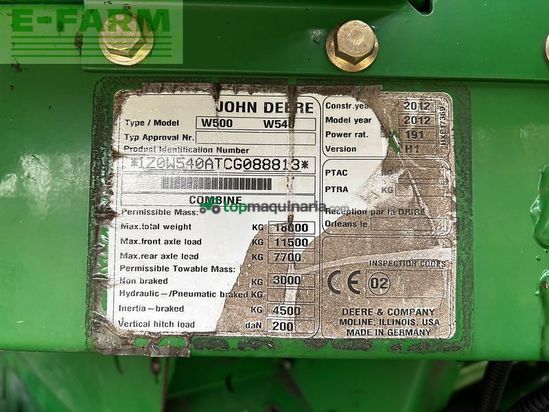 Cosechadora de Cereal - John Deere - w540c + 618 schneidwerk