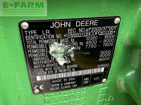 Tractor agrícola - John Deere - 8310r powr shift *motor neu*