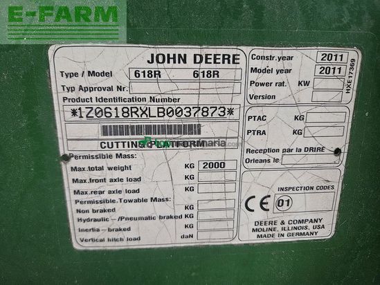 Cabezal - John Deere - 618r + transportwagen