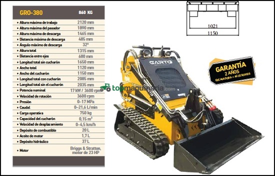 MiniPala CARGADORAS DE RUEDAS 4X4 Y ORUGAS MOT. 4T 860 Kg