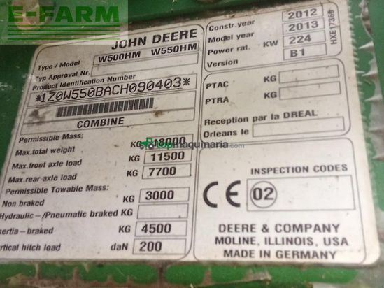 Cosechadora de Cereal - John Deere - w 550 hm