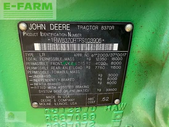 Tractor agrícola - John Deere - 8370r e23 *motor bei 6500bh neu*
