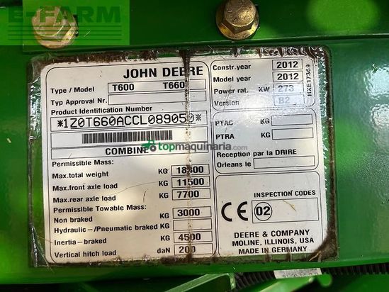 Cosechadora de Cereal - John Deere - t660i