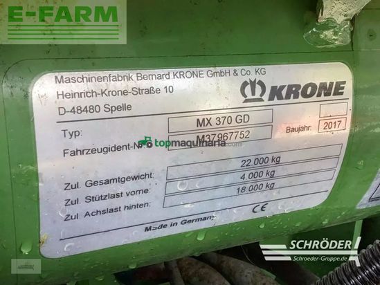 Remolqu agrícola - Krone - mx 370 gd