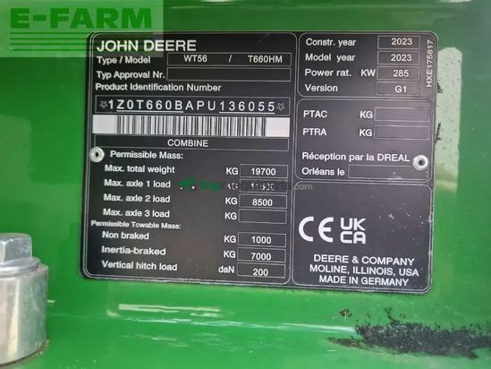 Cosechadora de Cereal - John Deere - t660 hm my23 prodrive 20