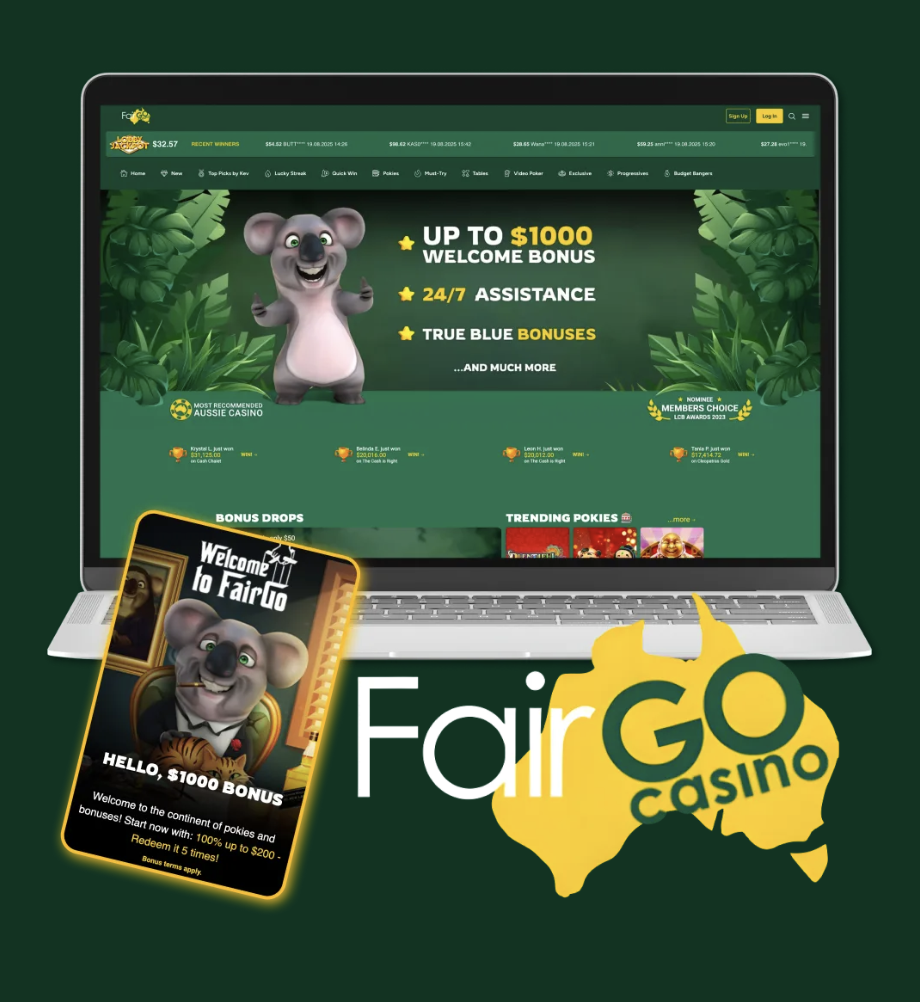 Fair Go Casino Logo depicting a green kangaroo