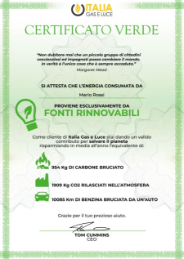 Solo energia derivante dall’acqua, dal sole e dal vento: green al 100%, certificata.