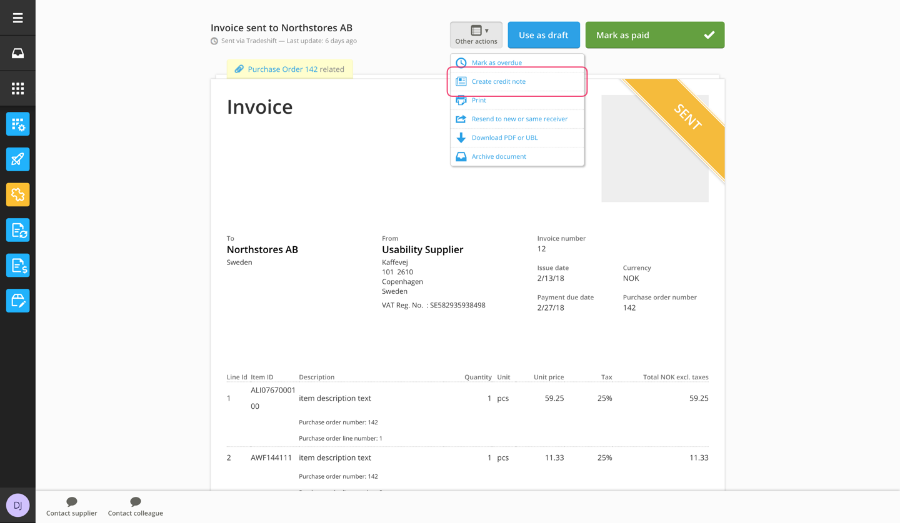tradeshift support make a invoice