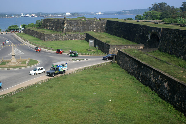 The British Gate on the northern wall of Galle Fort with the Sun Bastion in the distance Galle Fort
