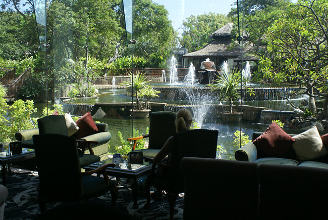 Hilton Hotel Tea Room with water Garden view in Colombo Fort Sri Lanka Hilton Hotel Tea Room