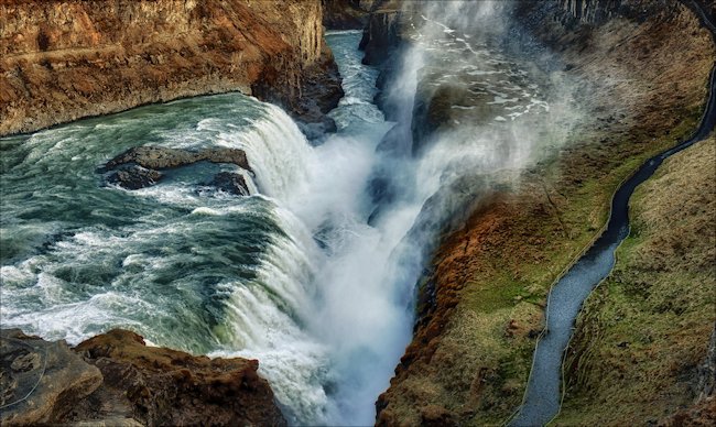 Gullfoss waterfall from the east bank Gullfoss waterfall
