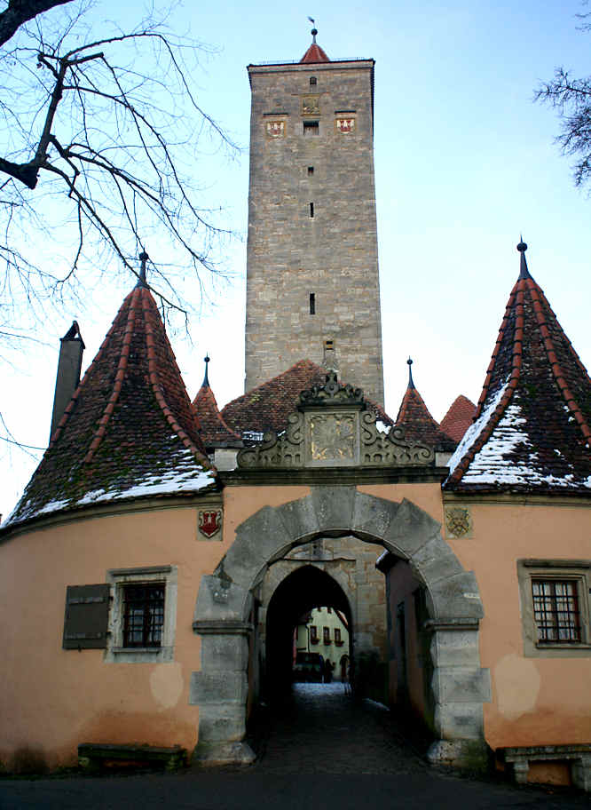 Rothenburg ob der Tauber old town walls gate that leads to the christmas market Rothenburg ob der Tauber German Xmas Market