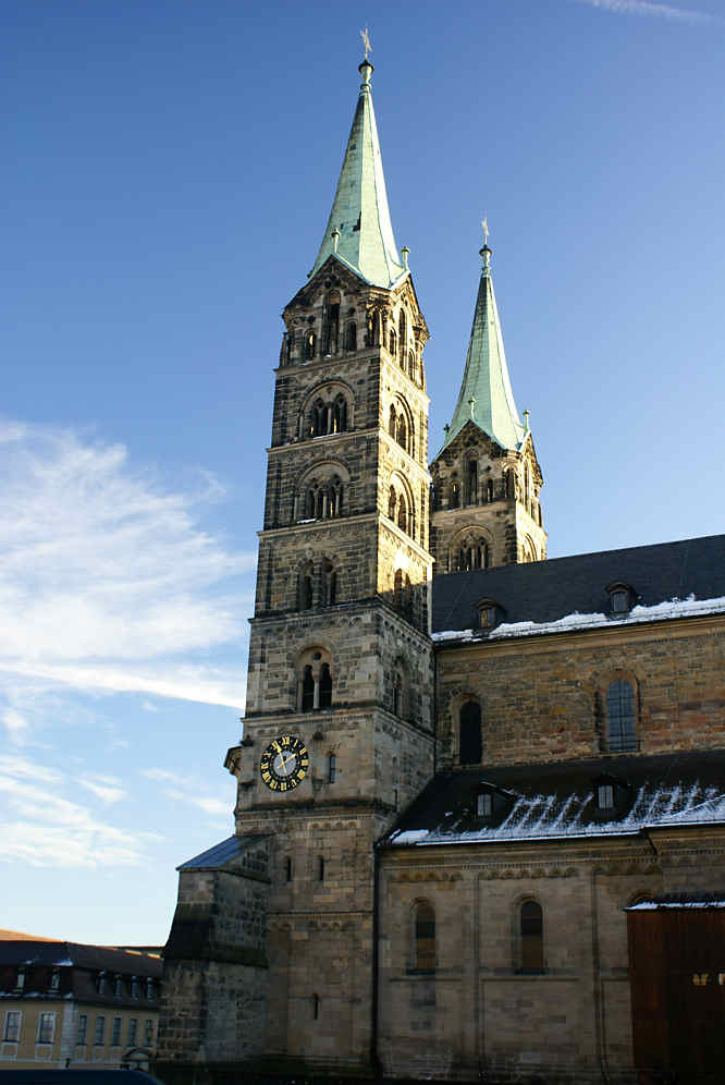 Bamberg cathedral is near the medieval christmas market Bamberg cathedral