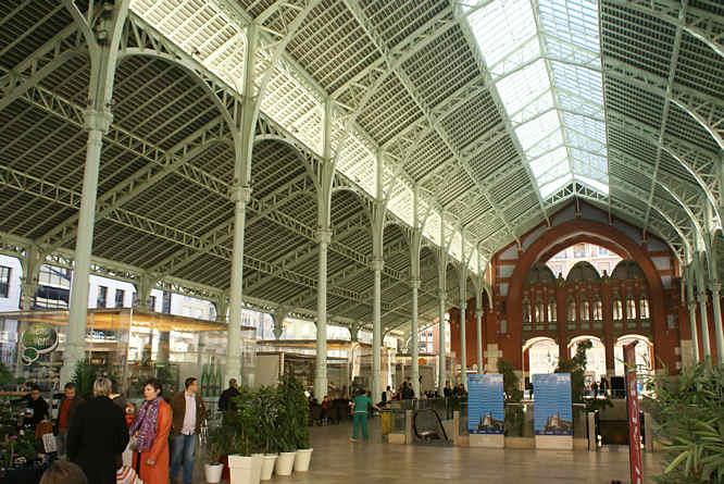Inside Valencia Mercado Colon hall