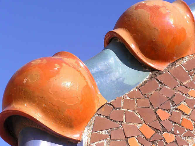 Photo taken on Gaudi’s Casa Batllo roof in Barcelona Gaudi’s Casa Batllo roof in Barcelona