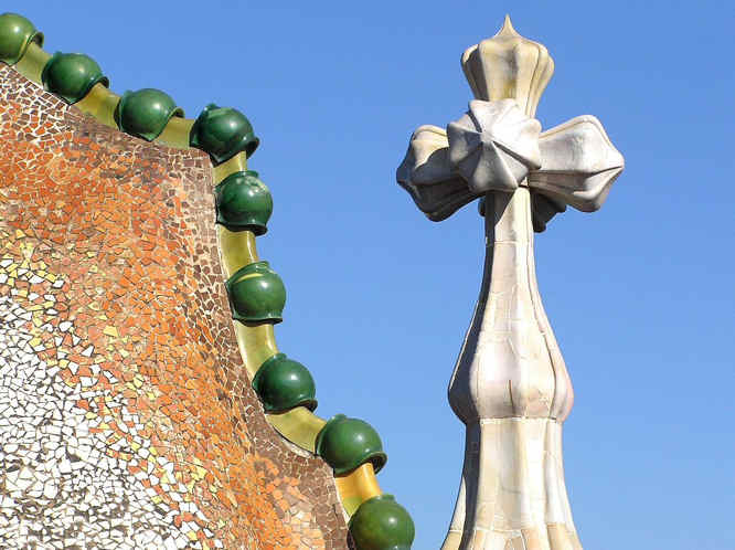 Photo taken on Gaudi’s Casa Batllo roof in Barcelona Gaudi’s Casa Batllo roof in Barcelona