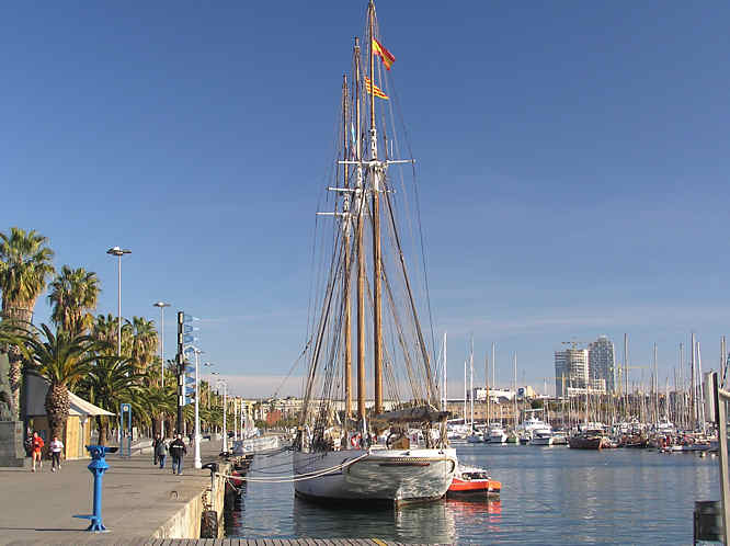 Barcelona Port Vell tall ships and marina Barcelona Port Vell