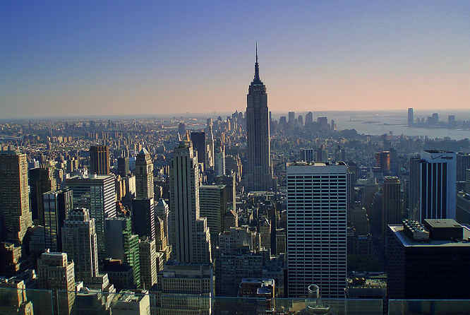 Rockerfeller Center Top of the Rock Observation Deck view of the Empire State Building