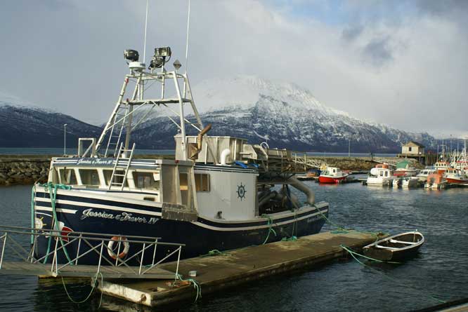 Tromso - Skibotn Fishing fleet Harbour on the E6 road view of Lyngen Alps Norway Tromso Lyngen Alps