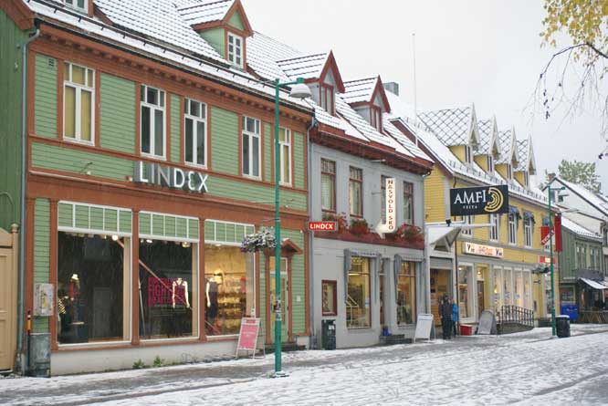 picture of some of the shops in Tromso old town center, Norway in the Arctic circle Tromso Norway