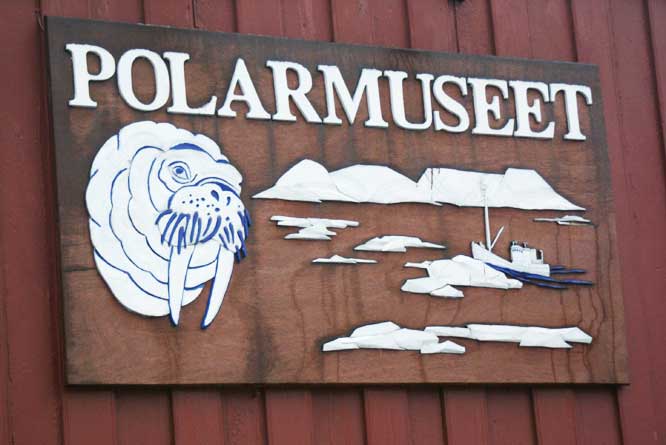 Picture of the Polar Museum Polarmuseet sign in Tromso northern norway Tromsų Polarmuseet Norway