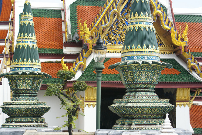 Glazed tiles of the Emerald Buddha Temple Complex Bangkok Thailand Emerald Buddha Temple