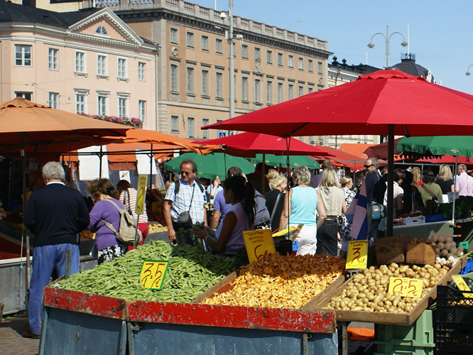 Vegitable stalls at Kauppatori Harbour market in Helsinki Stalls at Kauppatori Harbour market
