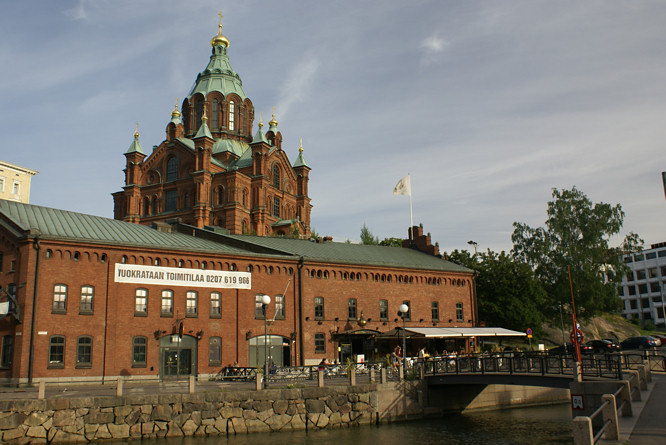 Helsinki's harbour with the red cathedral in the background red cathedral