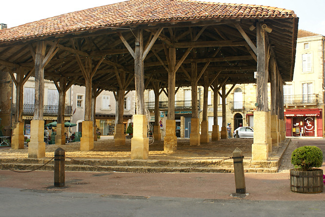 Photo of Belves covered market in the Dordogne River Valley, France Belves covered market