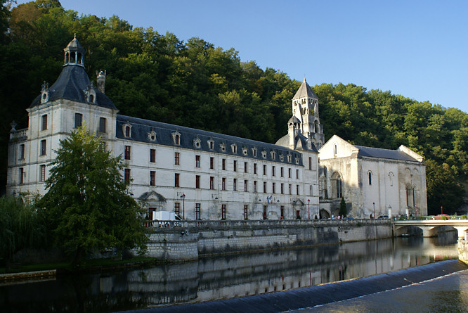Brantôme Abbey - the white limestone Benedictine abbey was built by Charlemagne in 769 Brantome Abbey