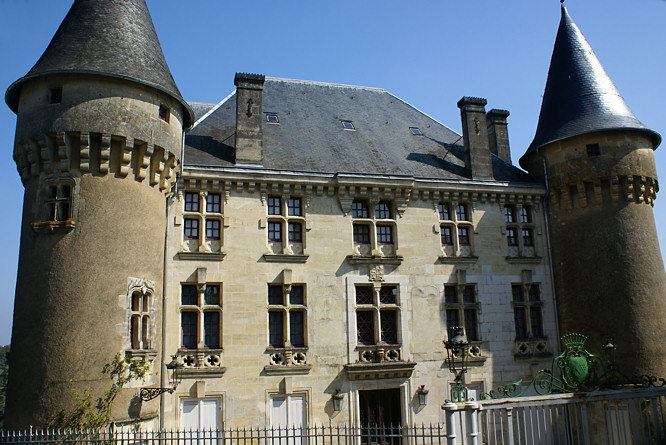 Photo of the Chateau behind the church in town square of Thiviers in the Dordogne region of France Chateau of Thiviers