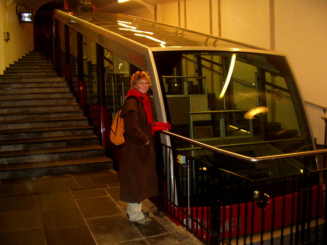 Bergen's Floyen Mountain Floibanen Funicular Railway train in Norway