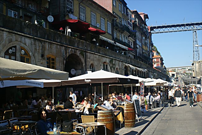 The cafes and resturants lining the Cais da Ribeira waterfront