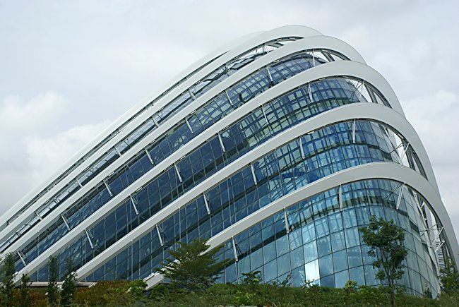 Exterior view of the cloud forest dome in the Garden by the bay complex in Singapore cloud forest dome