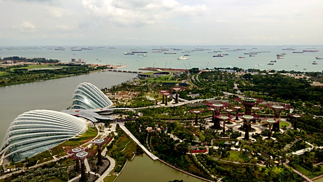 From the Marina Bay Sands Hotel you can see Indonesia, hundreds of ships and the Garden By the Bay Marina Bay Sands Hotel