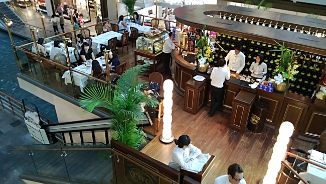 The tea store behind the counter at the TWG tea room in Marina Bay Sands Hotel Shopping Mall in Singapore tea store