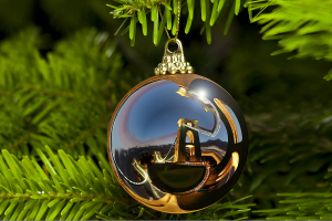 Bristol Suspension bridge photo reflected on Christmas bauble