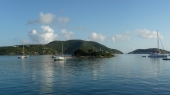 Blick von der Trellis Bay auf Bellamy Cay