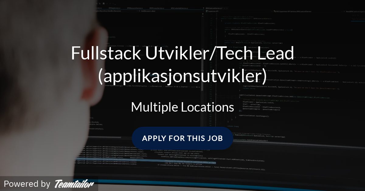 Fullstack UtviklerTech Lead (applikasjonsutvikler) Avo Recruitment Manager søker PHP utvikler