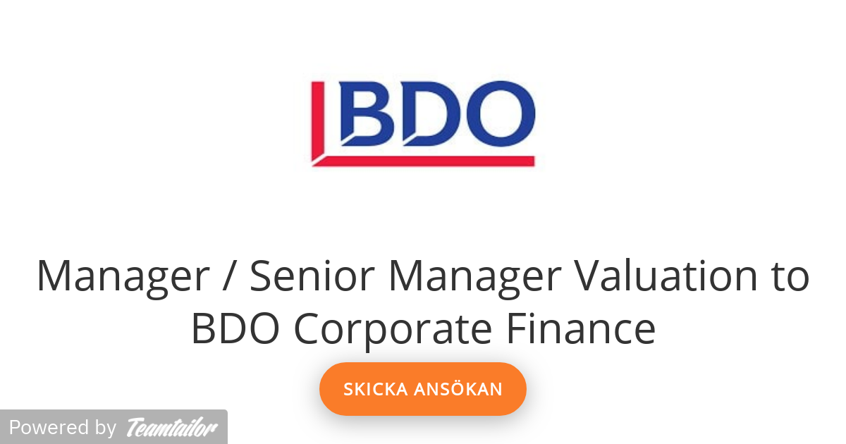 Manager / Senior Manager Valuation to BDO Corporate Finance - Uniqruit